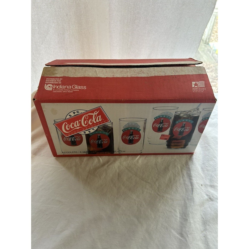 Coca Cola 8 Glasses Coolers Indiana Always Coca Cola 16oz NOS Full Set